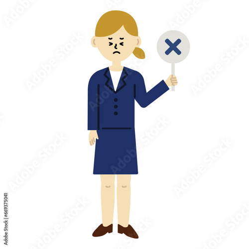 ビジネスパーソン　仕事　女性　スーツ　バツ　全身　イラスト	
