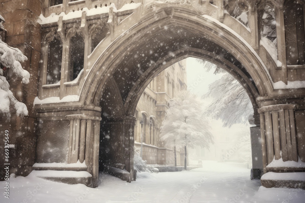 Winter Wonderland with Architectural Arch and Snow