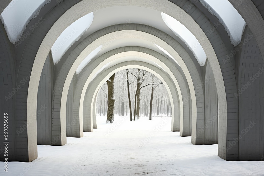 Winter Wonderland with Architectural Arch and Snow