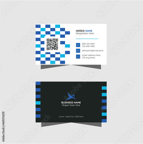 Creative modern stylish corporate business card design. Vector two side horizontal visiting card or call card in blue, white color for contact with presentation.