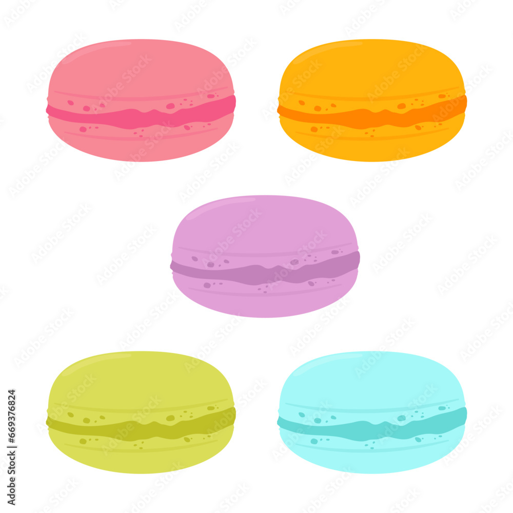 カラフルなマカロンのセットイラスト。ベクターイラスト。