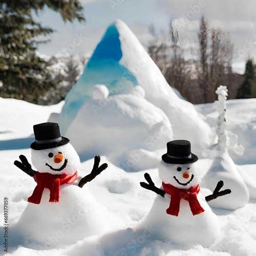 snowmen in winter, merry Christmas and Happy new year