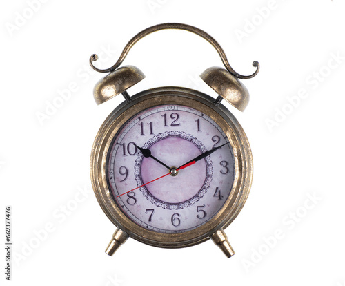 antique bronze alarm clock isolated on white background