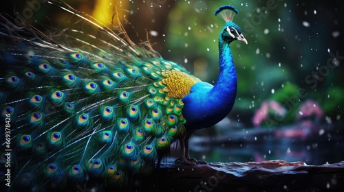 A peacock with feathers spread, watercolor, gradient, vibrant colors. AI Generative