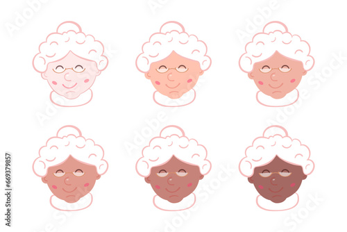 Cute Mrs. Claus wife of Santa Claus sticker. Different skin tones. Icon or sticker for scrapbook