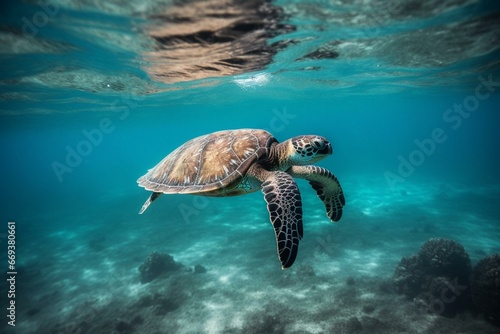 Sea turtle swimming in ocean. Generative AI