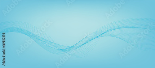 Abstract Blue Gradient Background Template with Blue Dotted Wavy Lines. Winter Background. 