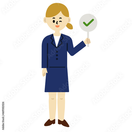 ビジネスパーソン　仕事　女性　スーツ　チェック　全身　イラスト