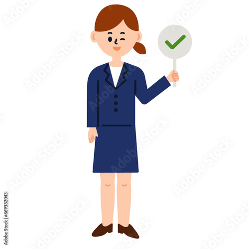 ビジネスパーソン　仕事　女性　スーツ　チェック　全身　イラスト