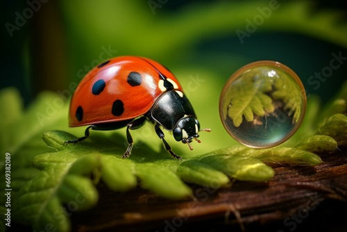 Ladybug with magnifying glass. Generative AI