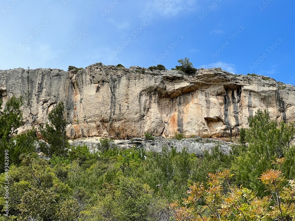 Rocks in the canyon of the Bijela river or the cliffs of the canyon of the stream Bijela voda, Karin Gornji - Croatia (Stijene u kanjonu potoka bijela voda ili litice kanjona Bijele rijeke - Hrvatska)