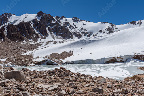 Glacier in the Trans-Ili Alatau (Central Asia) in the vicinity of the Kazakh city of Almaty