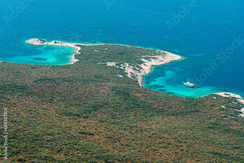 Fototapeta Naklejka Na Ścianę i Meble -  the Sea in Croatia during summer.
areal view of the losinj island at sunset, croatia, europe