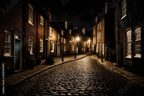 Nighttime on the cobbles at  Street in East Sussex