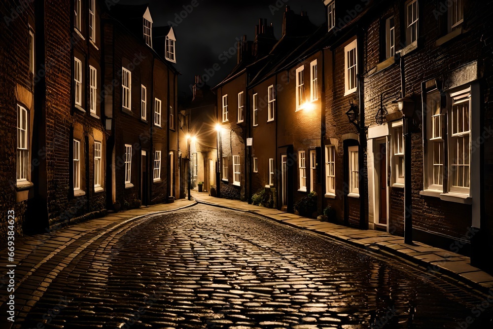 Nighttime on the cobbles at  Street in East Sussex