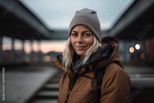 young beautiful hipster woman in the city at sunset, lifestyle people concept