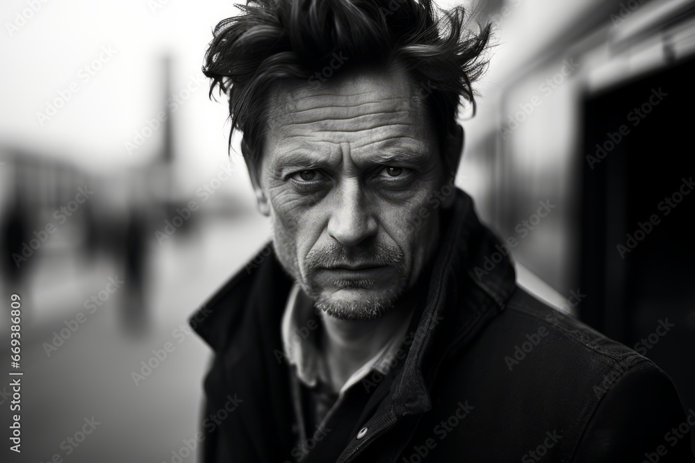 Portrait of an old man in the city. Black and white. Portrait of an old man in the city. Black and white.