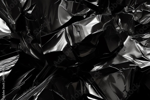 Black crumpled foil abstract background