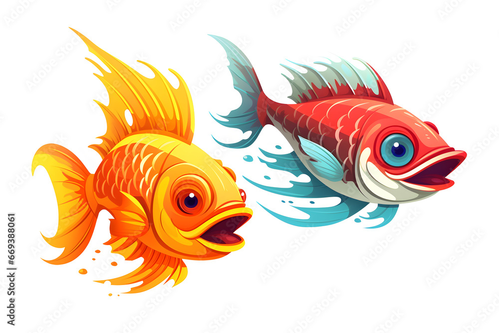 two colourful fish vector style illustration on white background in cute simple cartoon style two colourful fish vector style illustration on white background in cute simple cartoon style