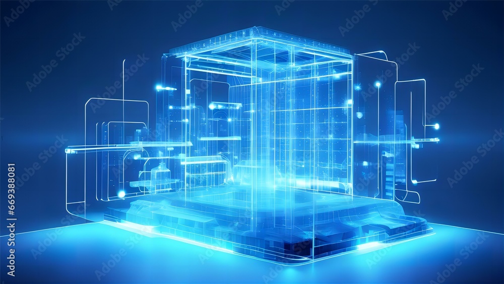 Blue technology style background large screen exhibition stand science fiction film workbench
