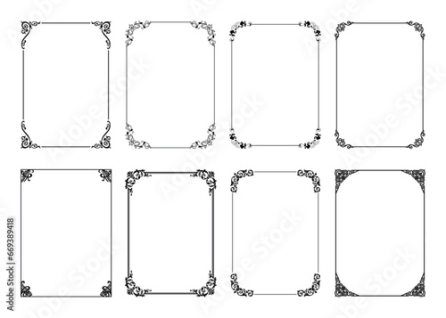 Luxury decorative black frames. Retro ornamental frame, vintage rectangle ornaments & ornate border. Decorative wedding frames, antique museum image borders. Isolated vector icons set