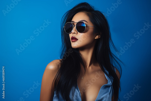 Wallpaper Mural Studio portrait of beautiful asian woman wearing sunglasses on different colour background Torontodigital.ca