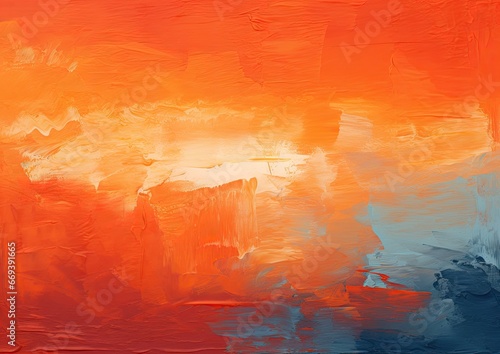 An abstract expressionist artwork inspired by the vibrant hues of an orange sunset. The background