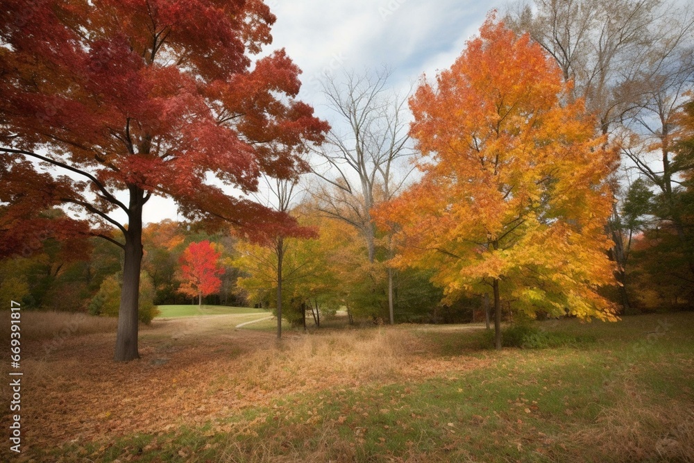 fall foliage at park. Generative AI