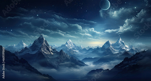 mountains at night, luminous and dreamlike scenes