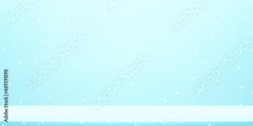 Blue color studio background. Space for selling products on the website. Bright Christmas and New Year background light garlands. Vector illustration.