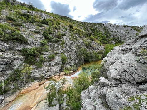 The river Bijela voda or Bijeli Stream in a rugged canyon at the foot of the Przun hill, Karin Gornji - Croatia (Rijeka Bijela voda ili Bijeli potok u krševitom kanjonu podno brda Pržun - Hrvatska)