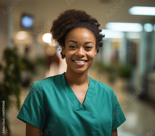 The female nurse smiling in the hospital