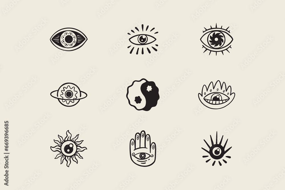 eye and bull eyes handcrafted esoteric retro abstract element symbol illustration eye and bull eyes handcrafted esoteric retro abstract element symbol illustration