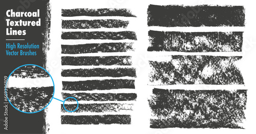 Charcoal Textured Lines. Created from scans of charcoal sketches. High Quality, Detailed Vector brushes