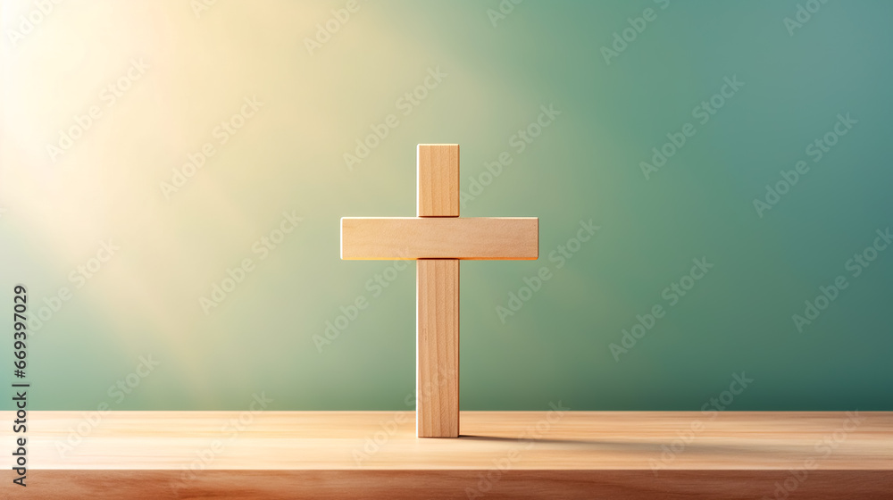 Soft light background with a Christian cross.
