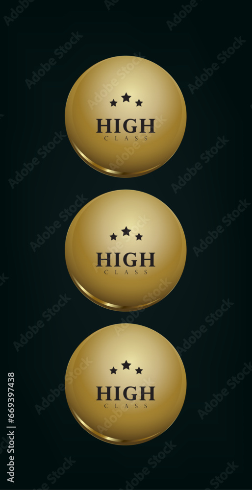 Set of three Luxury Circle button, gold, premium isolated on black background. Button set circle modern color gold vector illustration golden, metal luxury ui concepts
