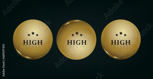 THREE Luxury Circle button, gold, premium isolated on black background. Button set circle modern color gold vector illustration golden, metal luxury ui concepts