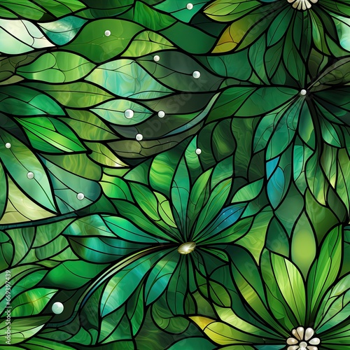 Wallpaper Mural seamless pattern with green stained glass window texture Torontodigital.ca