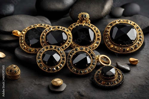 Gold with black stone 