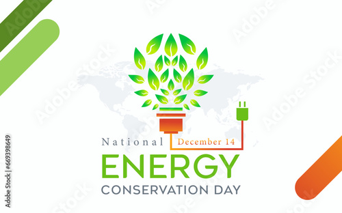 design commemorating national energy conservation day. December 14. green trees and buildings