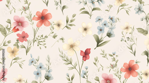 Floral Pattern on a light background in a vintage style © ni