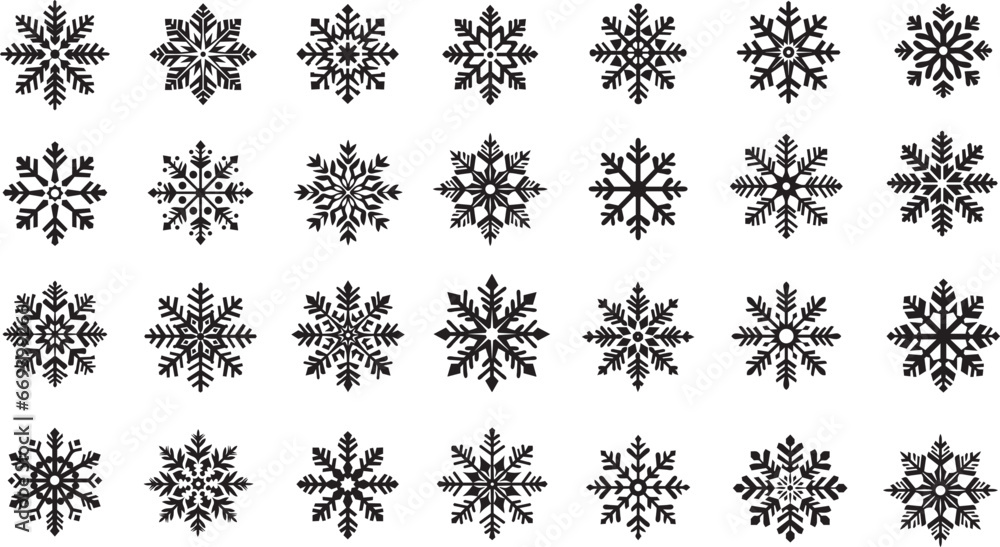 Snowflake vector set. Snowflakes for winter. Set of snowflake for decoration. Silhouette set of snowflakes