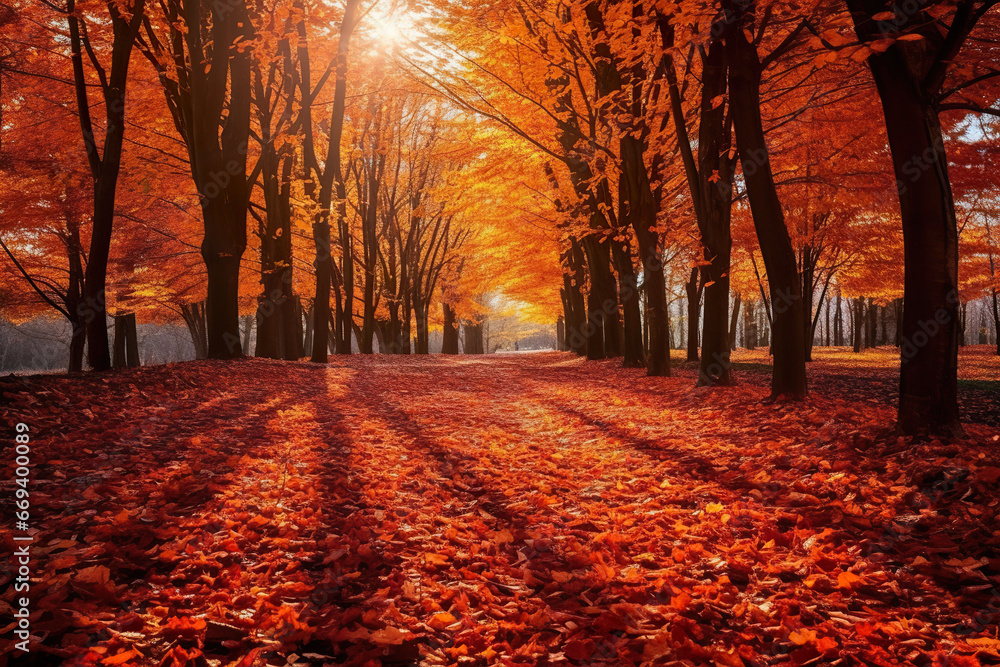Beautiful scene of autumn leaves. Generative AI. .Beautiful scene of autumn leaves. 