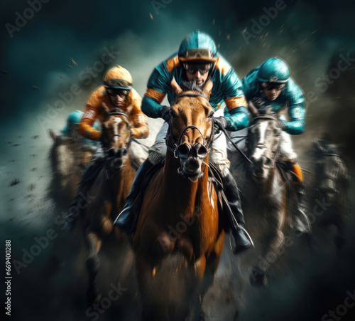 Jockey running and racing on the racetrack, dynamic footage © hakule