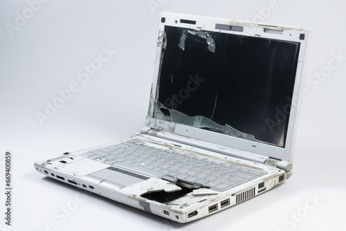 damaged laptop on white background. Generative AI