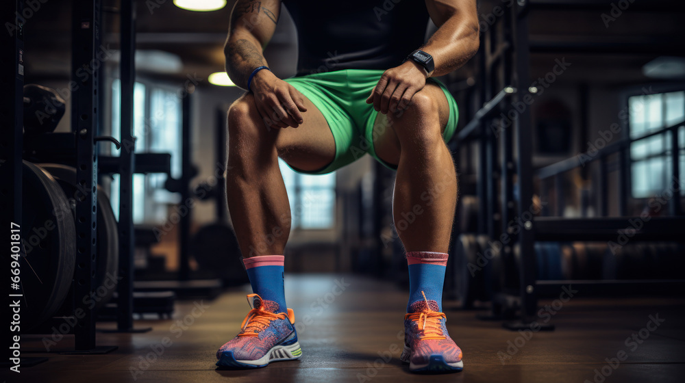 Fototapeta premium Flaunting powerful leg muscles from rigorous gym sessions