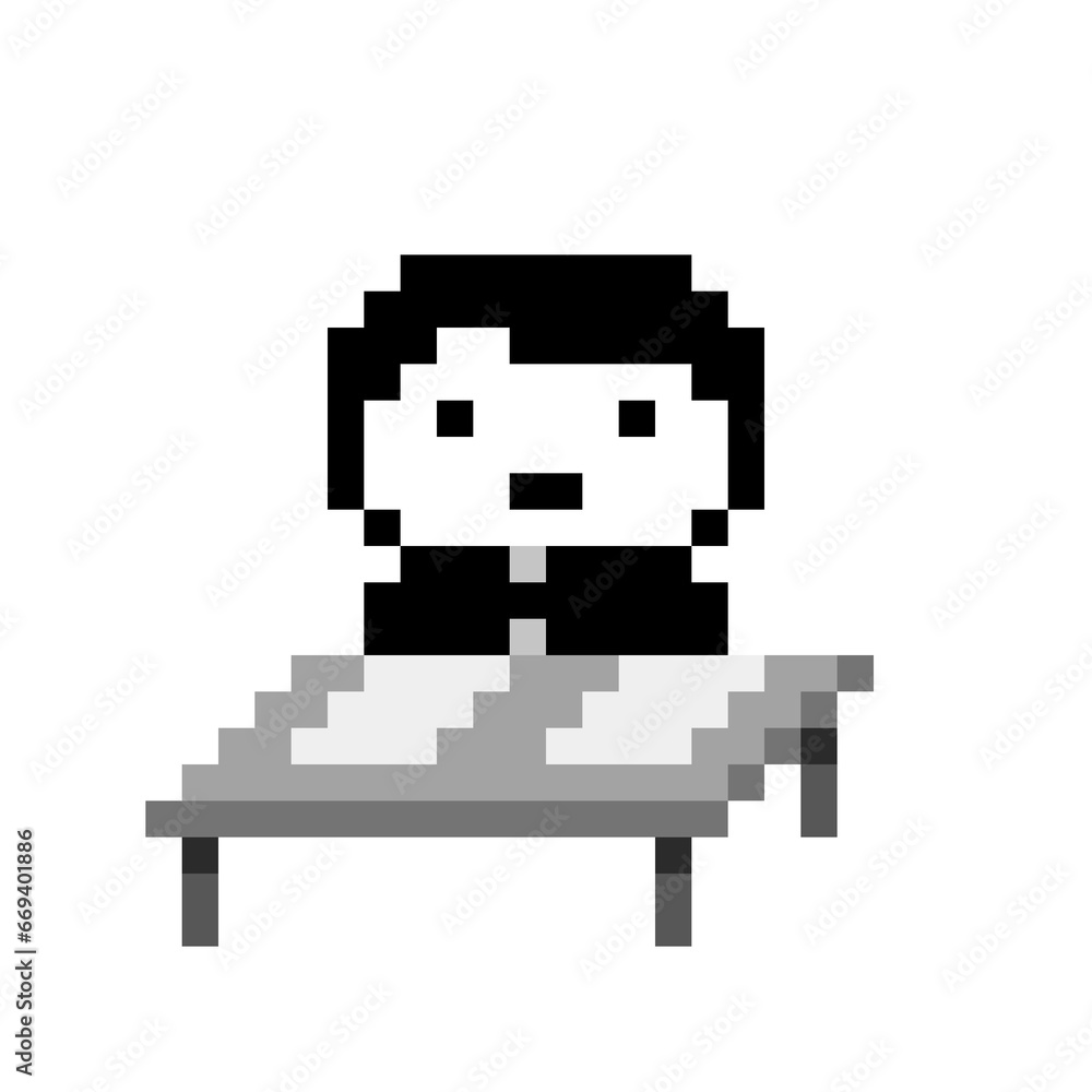 Obraz premium ドット絵のキャラ(高校生男子_机)