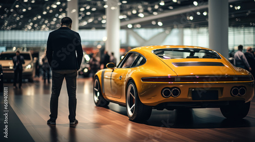 People gaze in awe at the cool cars in the showroom © Malika