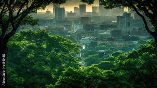 The intriguing overlay of trees on a bustling cityscape