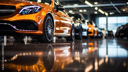 Brand new cars glistening in the showroom spotlight © Malika